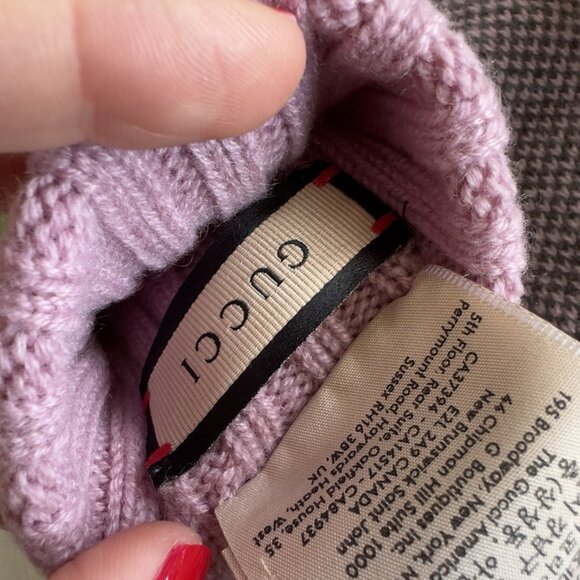 NWT Gucci Cashmere Gloves Pink Grey GG Fingerless Size L 100% Authentic - Picture 6 of 8